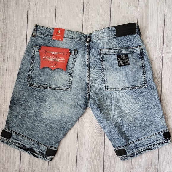 Blue Wash Denim Men's Shorts Skinny Fit - Picture 9 of 16